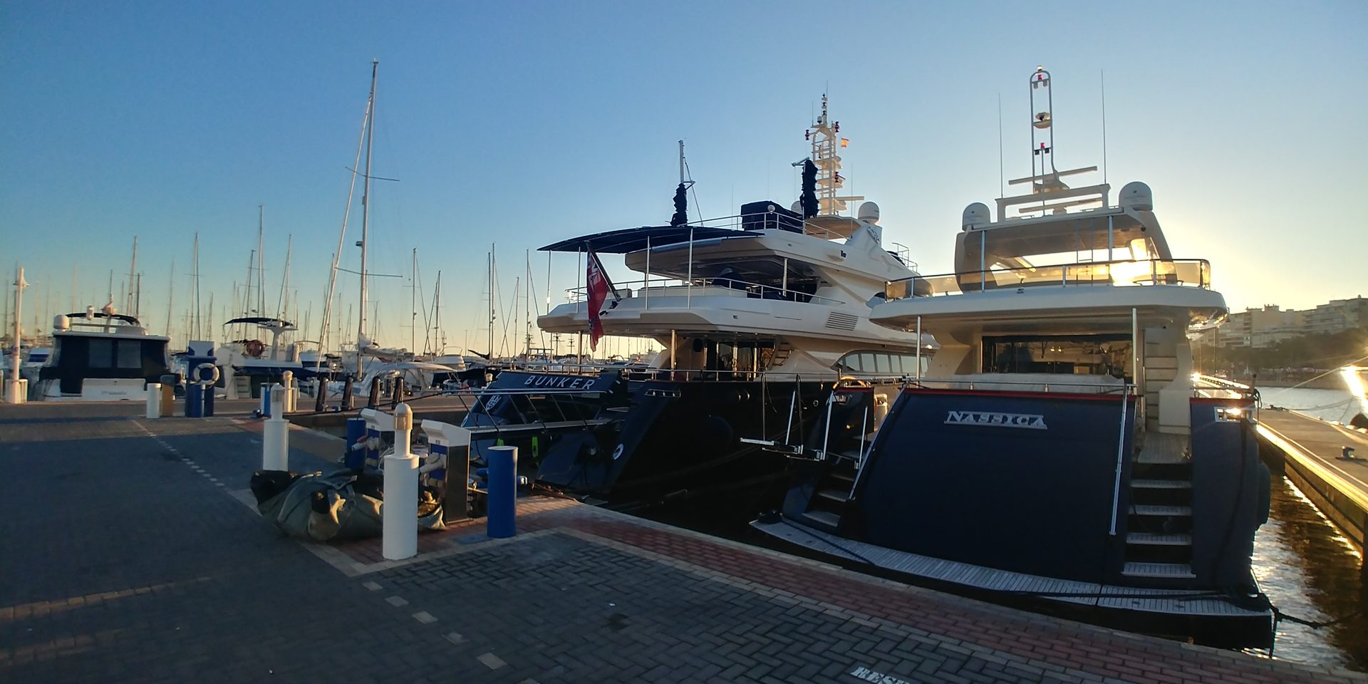 Marina de Alicante — superyacht stern dusk