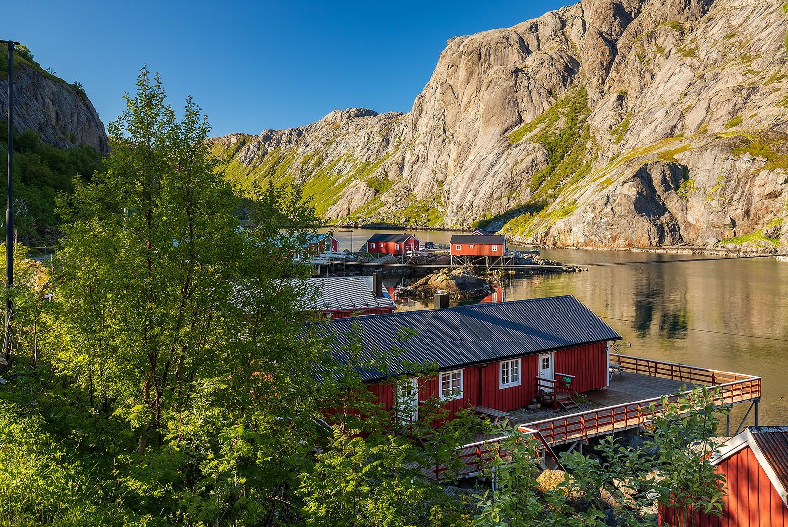 The preserved fishing village of Nusfjord on its harbour pocket