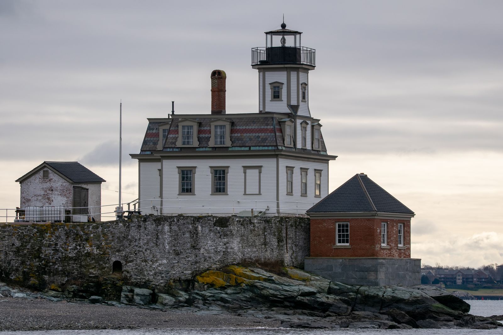 Rose Island Lighthouse in Narragansett Bay off Newport