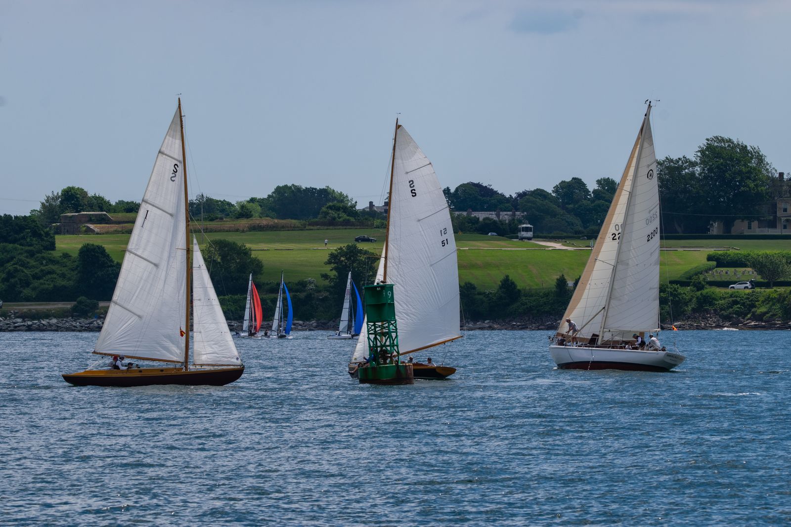 Sailboats racing on Narragansett Bay off Newport