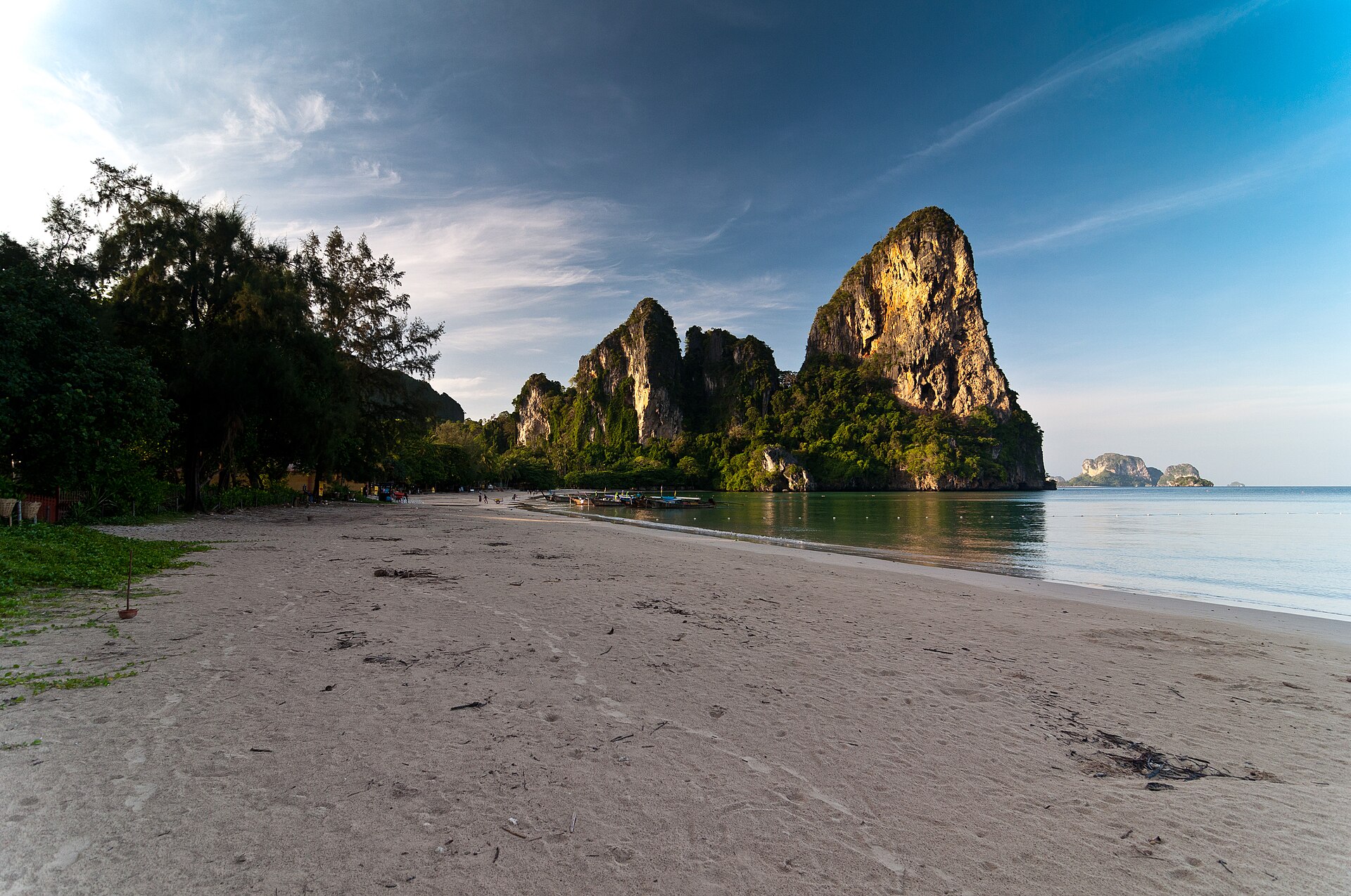Railay Beach at sunrise beneath Krabi's limestone cliffs